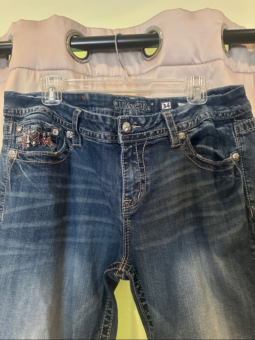 Miss Me Distressed Dark Blue Embroidered Boot Cut Jeans